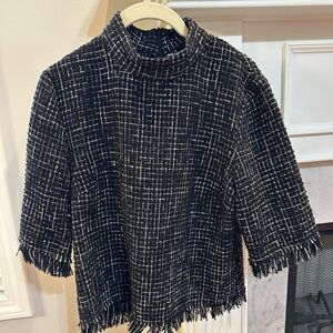 Zara Black & White Boucle Top